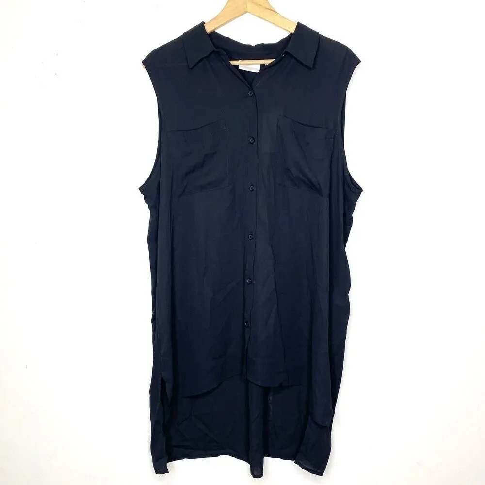 NWT Chico's Lengthened Layer Bevin Button Down Tank Collared Basic Black Size 3